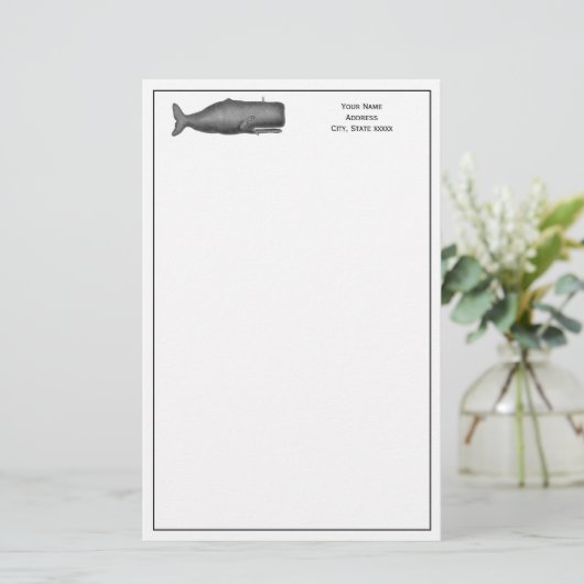  19e eeuwse walvistekening N Briefpapier (Staand voorkant)