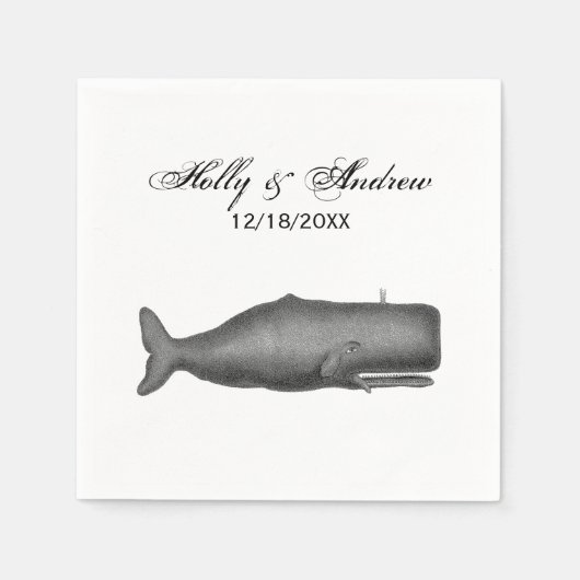  19e eeuwse walvistekening N Servetten (Voorkant)