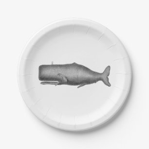 19e eeuwse walvistekening papieren bordje