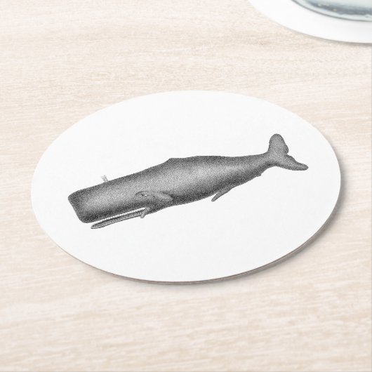  19e eeuwse walvistekening ronde kartonnen onderzetter (Gebogen)