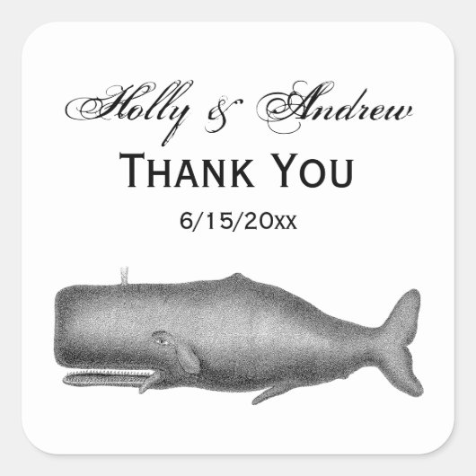  19e eeuwse walvistekening vierkante sticker (Voorkant)
