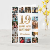 19e Happy Birthday Gold en White Photo Collage Kaart (Gele Bloem)