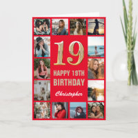 19e Happy Birthday Red en Gold Photo Collage
