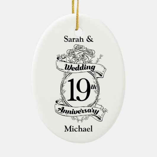 19e Jubileum bloemen Keramisch Ornament (Achterkant)