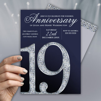 19e jubileum diamant zilver donkerblauwe jaren kaart