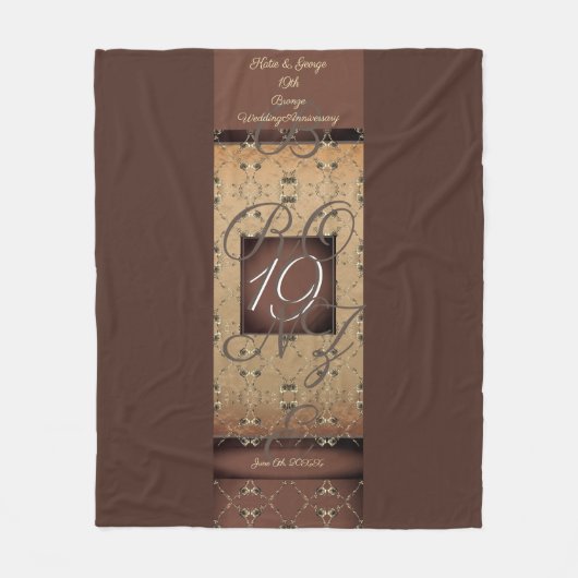 19e Jubileum voor bruiloft Dark Bronze Fleece Blan Deken (Voorkant)