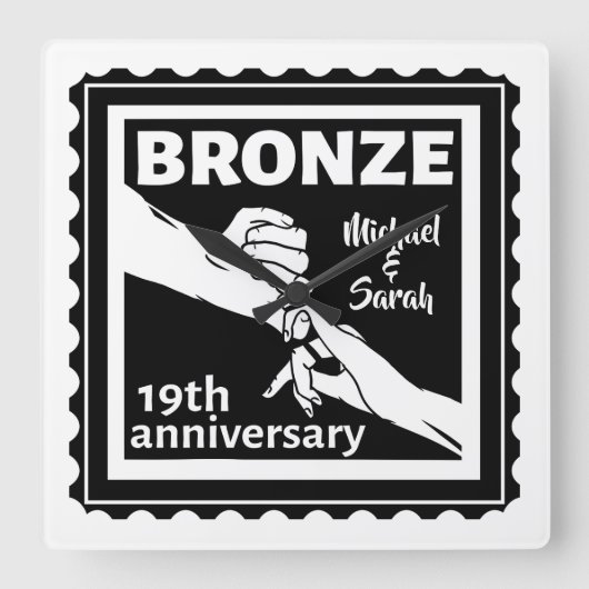 19e trouwdag met handen vierkante klok (Voorkant)