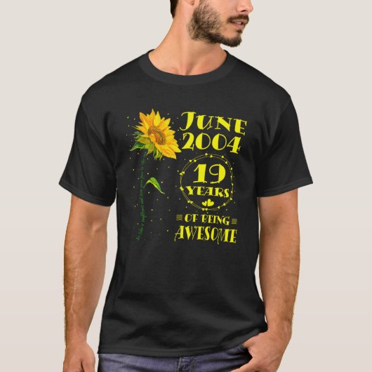 19e verjaardag 19-jarige zonnebloempitten 20 juni t-shirt (Voorkant)