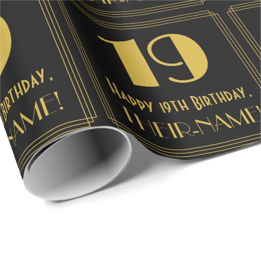 19e verjaardag ~ Art Deco Geïnspireerde look "19", Cadeaupapier (Rol Hoek)