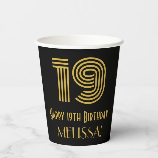 19e verjaardag: Art Deco Geïnspireerde look "19" e Papieren Bekers (Achterkant)