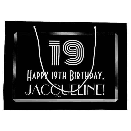 19e verjaardag — Art Deco Geïnspireerde look "19"  Groot Cadeauzakje (Achterkant)