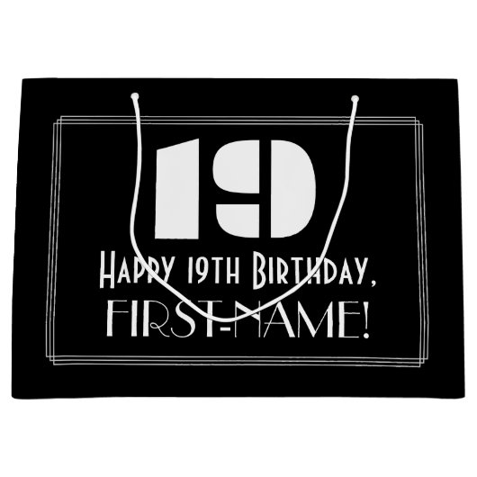 19e verjaardag ~ Art Deco geïnspireerde look "19"  Groot Cadeauzakje (Voorkant)