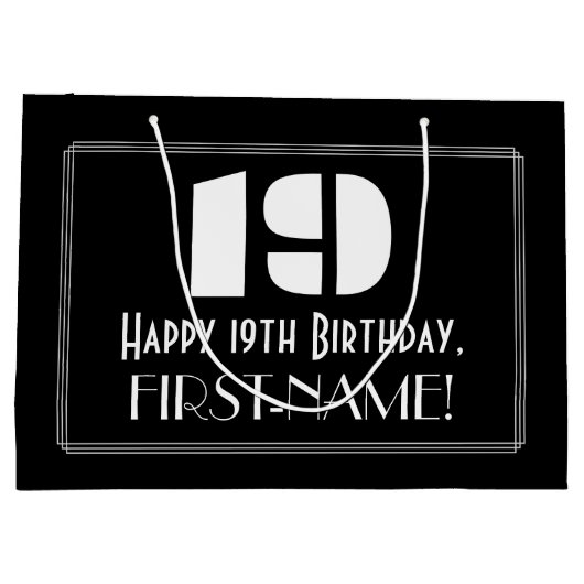 19e verjaardag ~ Art Deco geïnspireerde look "19"  Groot Cadeauzakje (Achterkant)