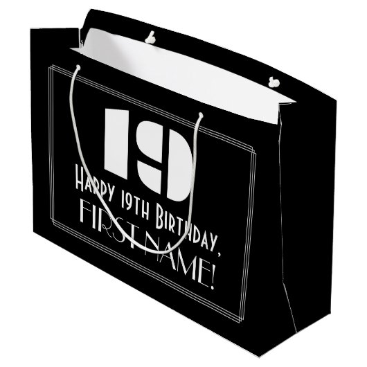 19e verjaardag ~ Art Deco geïnspireerde look "19"  Groot Cadeauzakje (Achterkant Gekanteld)