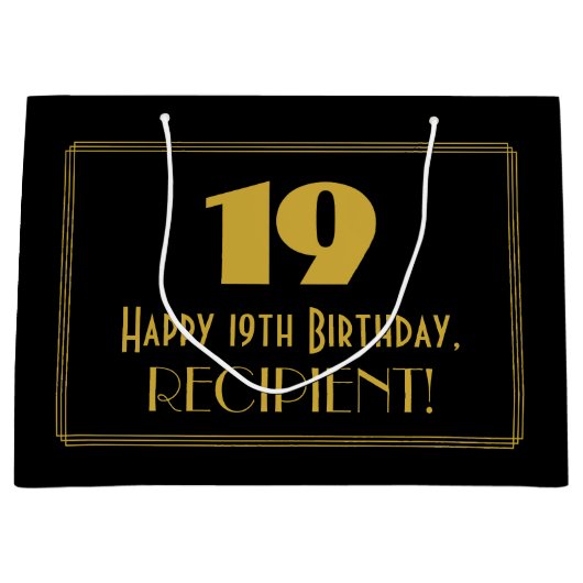 19e verjaardag — Art Deco Geïnspireerde look "19"  Groot Cadeauzakje (Voorkant)