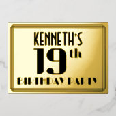 19e verjaardag: Art Deco Kijk "19" en naam Folie Uitnodiging (Voorkant)