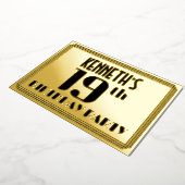 19e verjaardag: Art Deco Kijk "19" en naam Folie Uitnodiging (Gedraaid)