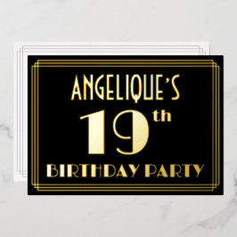19e verjaardag: Art Deco Kijk "19", met naam Folie Uitnodiging