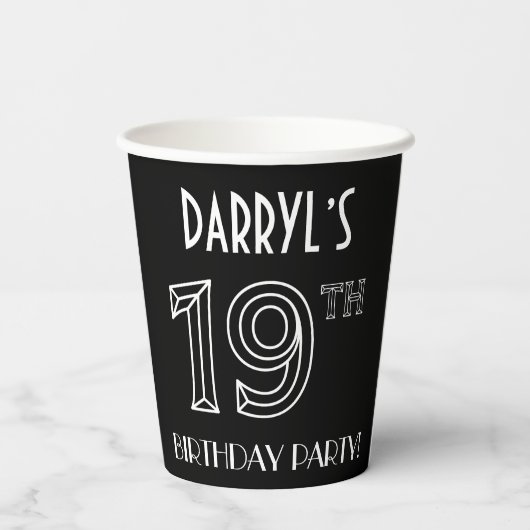 19e verjaardag: Art Deco Style + aangepaste naam Papieren Bekers (Achterkant)