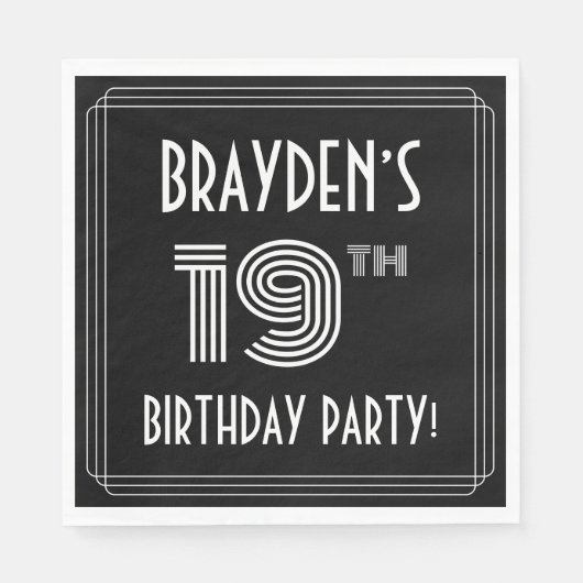 19e verjaardag: Art Deco Style + aangepaste naam Servet (Voorkant)