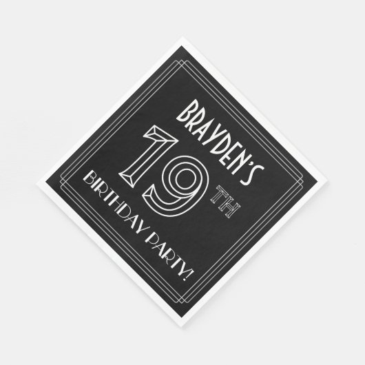 19e verjaardag: Art Deco Style + aangepaste naam Servet (Hoek)