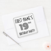 19e verjaardag: Art Deco Style + aangepaste naam Vierkante Sticker (Envelop)