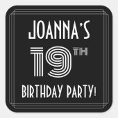19e verjaardag: Art Deco Style en aangepaste naam Vierkante Sticker (Voorkant)