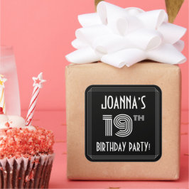19e verjaardag: Art Deco Style en aangepaste naam Vierkante Sticker