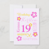 19e verjaardag bloem grafisch geel roze verrassing kaart (Voorkant)