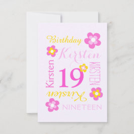19e verjaardag bloem grafisch geel roze verrassing kaart