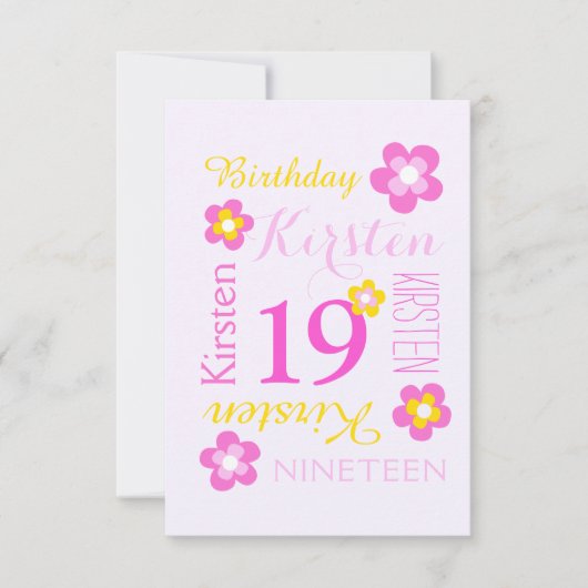 19e verjaardag bloem grafisch geel roze verrassing kaart (Voorkant)