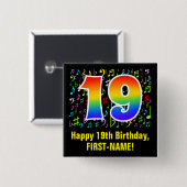 19e verjaardag: Colorful Music Symbols, Rainbow 19 Vierkante Button 5,1 Cm (Voorkant /achterkant)