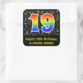 19e verjaardag: Colorful Music Symbols, Rainbow 19 Vierkante Sticker (Tas)