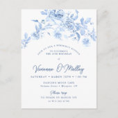 19e verjaardag Dinner Party Blauwe Bloemen Uitnodiging Briefkaart (Voorkant)
