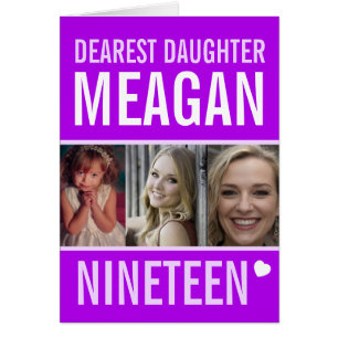19e verjaardag drie foto's paarse dochter Daughter