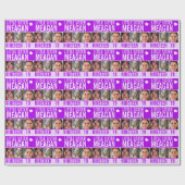 19e verjaardag drie foto's paarse kleine zusje cadeaupapier (Vlak)