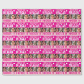 19e verjaardag drie foto's roze dochter wrapping cadeaupapier (Vlak)