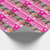 19e verjaardag drie foto's roze dochter wrapping cadeaupapier (Hoek)