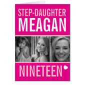 19e verjaardag drie foto's roze Stap-Dochter (Voorkant)