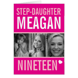 19e verjaardag drie foto's roze Stap-Dochter