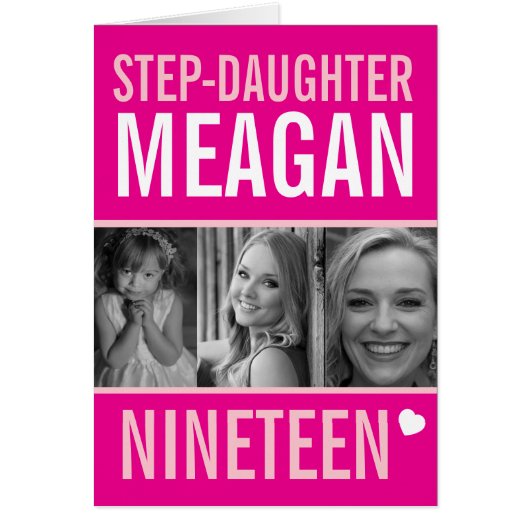 19e verjaardag drie foto's roze Stap-Dochter (Voorkant)
