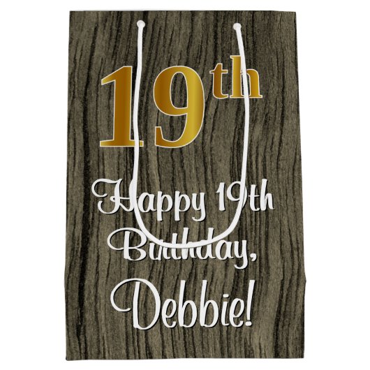 19e verjaardag: Elegant Faux Gold Kijk #, Faux Woo Medium Cadeauzakje (Achterkant)