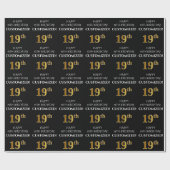 19e verjaardag: Elegant, zwart, Faux Gold look Cadeaupapier (Vlak)