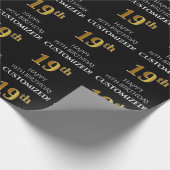 19e verjaardag: Elegant, zwart, Faux Gold look Cadeaupapier (Hoek)