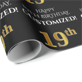 19e verjaardag: Elegant, zwart, Faux Gold look Cadeaupapier (Rol Hoek)