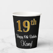 19e verjaardag - Elegante luxe Faux Gold look # Papieren Bekers (Achterkant)