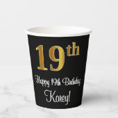 19e verjaardag - Elegante luxe Faux Gold look # Papieren Bekers (Voorkant)