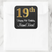 19e verjaardag - Elegante luxe Faux Gold look # Vierkante Sticker (Tas)