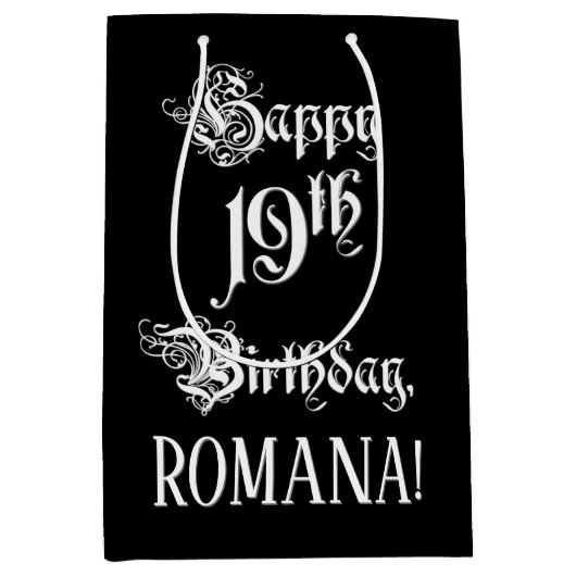 19e verjaardag: Fancy, elegant script + aangepaste Medium Cadeauzakje (Voorkant)