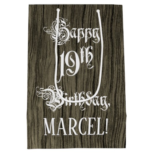 19e verjaardag: Fancy, Faux Wood Kijk + Aangepaste Medium Cadeauzakje (Achterkant)